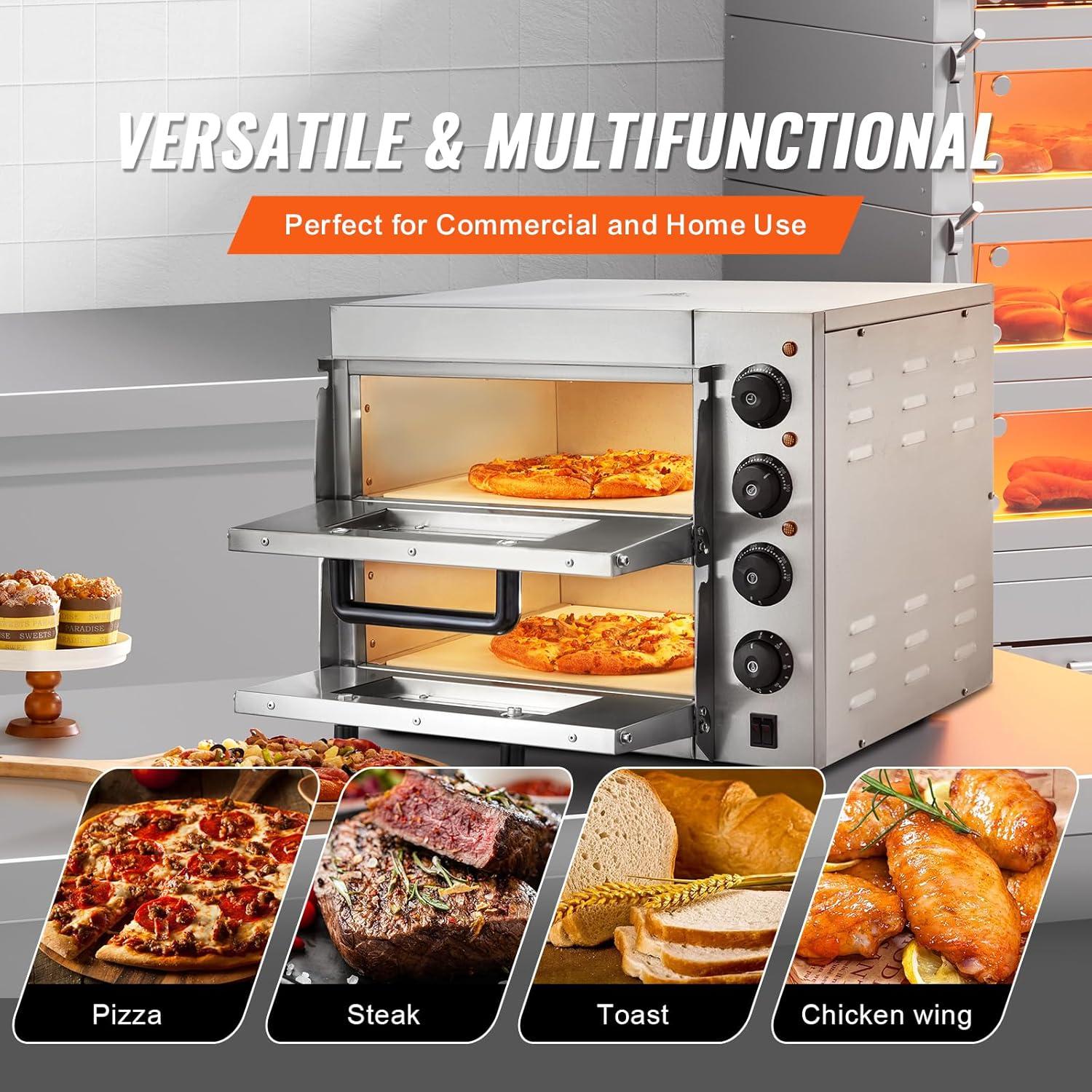 image:imageVEVOR Pizza Oven Electric 24 Commercial Countertop Pizza Oven 842F Max Temp 4200W Indoor Pizza Maker with Thermometer Dual Temp Control Knob Even Heat Pizza Cooker for Restaurant and Home Use14 Inch Dual Layer Pizza Oven