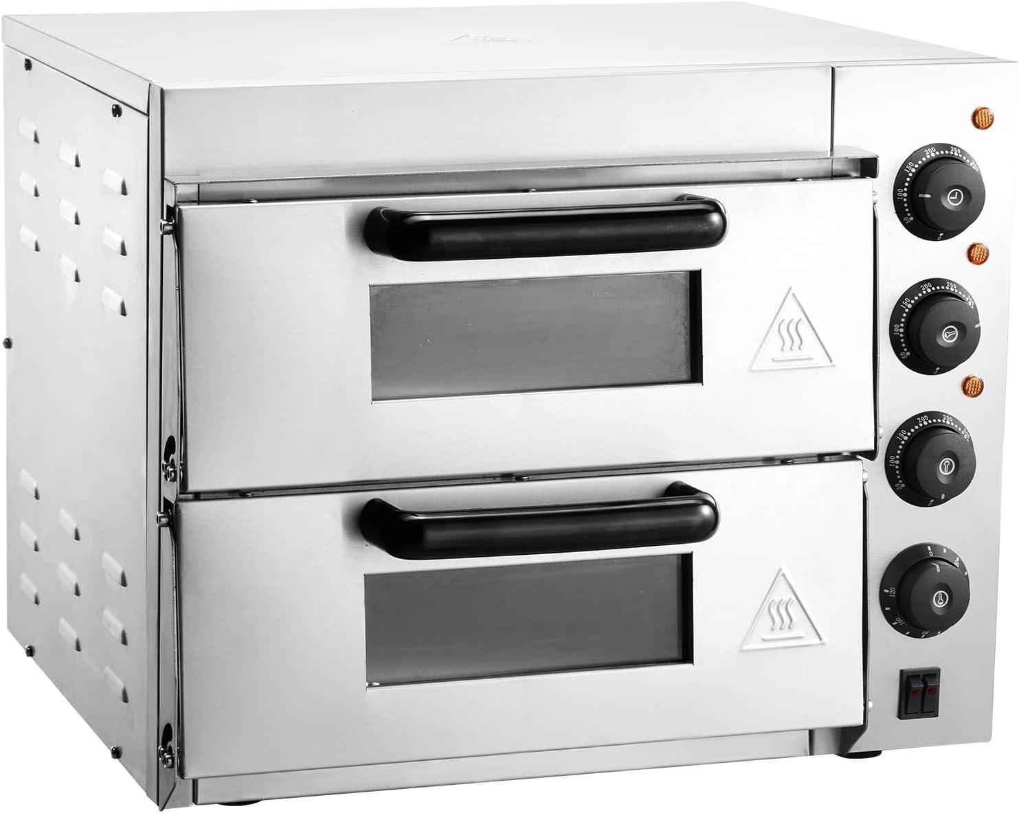 image:imageVEVOR Pizza Oven Electric 24 Commercial Countertop Pizza Oven 842F Max Temp 4200W Indoor Pizza Maker with Thermometer Dual Temp Control Knob Even Heat Pizza Cooker for Restaurant and Home Use14 Inch Dual Layer Pizza Oven