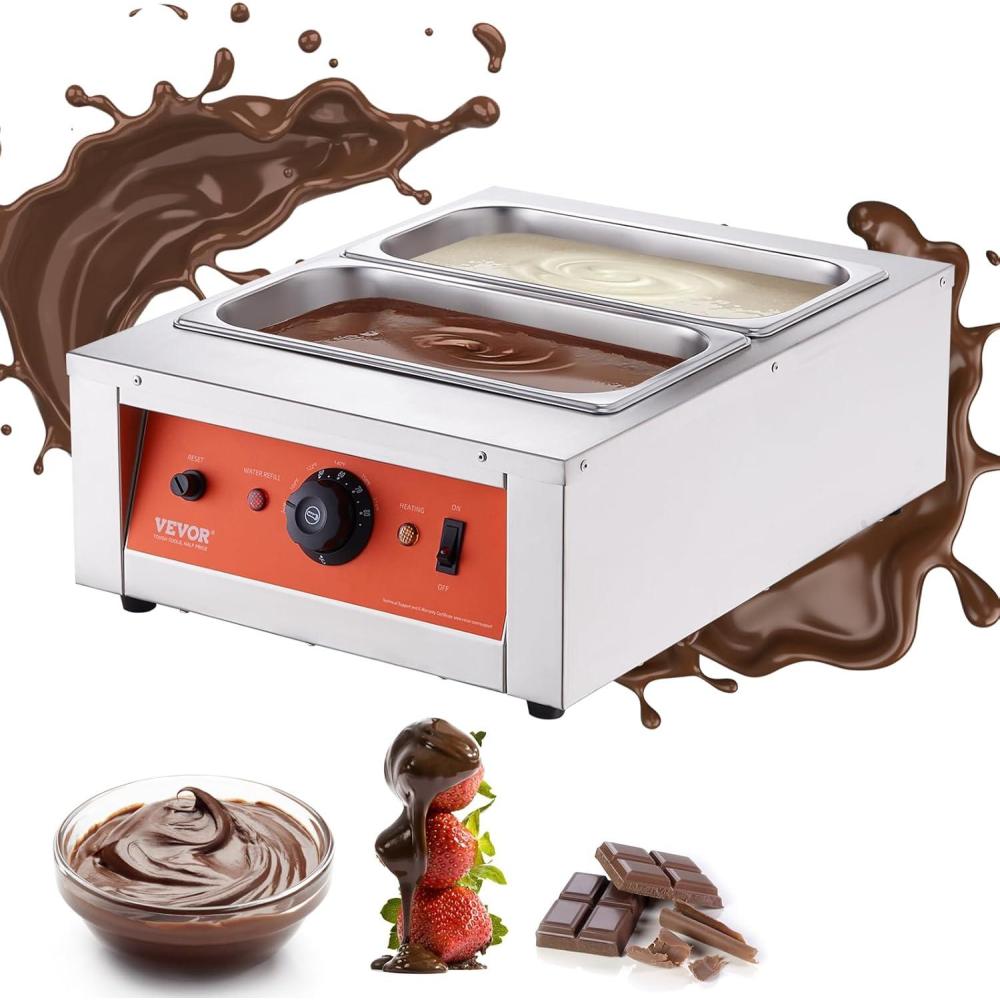 image:imageVEVOR Chocolate Tempering Machine 9 Lbs 2 Tanks Chocolate Melting Pot TEMP Control 86185 1500W Stainless Steel Electric Commercial Food Warmer For ChocolateMilkCream Melting and Heating2 Tank 176 Lb