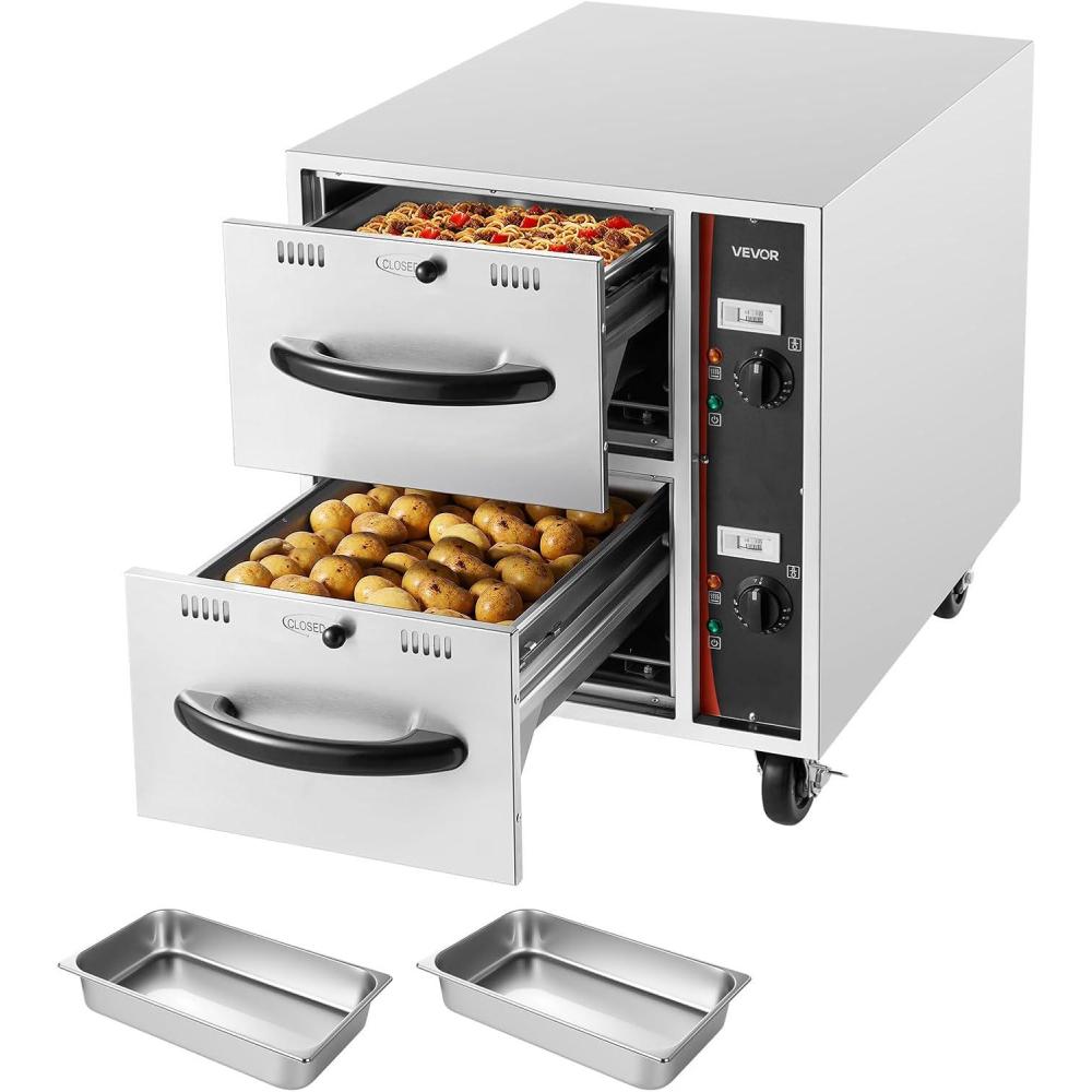 image:imageVEVOR Commercial Electric Drawer Warmer SingleDrawer Stainless Steel Food Warmer Freestanding Compact Warming Drawer Cabinet 85F185F Wide Temperature Range for Restaurant Hotel amp BakeryTwo Drawer