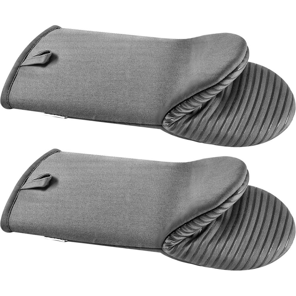 image:imageVEVOR Oven Mitts Mini Oven Mitt Set with NonSlip Silicone Strips High Heat Resistant to 500 Lightweight Cotton Baking Mitts 1307 x 61 inch with 2 NoMarks Hooks for Home Kitchen 2 PieceGray
