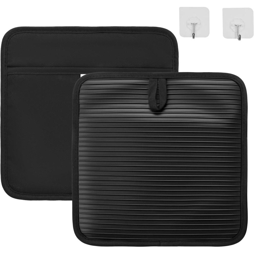 image:imageVEVOR Oven Mitts Mini Oven Mitt Set with NonSlip Silicone Strips High Heat Resistant to 500 Lightweight Cotton Baking Mitts 1307 x 61 inch with 2 NoMarks Hooks for Home Kitchen 2 PieceBlack