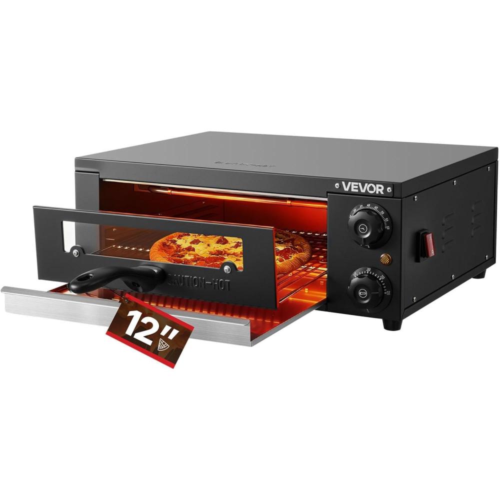image:imageVEVOR Pizza Oven 8 Presets Electric Pizza Ovens Air Fry Combo 12Inch Indoor Pizza Maker Smart Knob Control 750F Max Temp IPX4 Waterproof Countertop Pizza Cooker wPizza StoneFry Basket12 Inch Pizza Oven