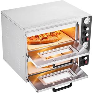 VEVOR 12″ Electric Pizza Oven Countertop, Stainless Steel Pizza Maker Machine with Pizza Stone and Spatula, Heats up to 850°F, Multipurpose Indoor & Outdoor Pizza Cooker for Restaurant Home Camping(18 Inch Dual Layer)
