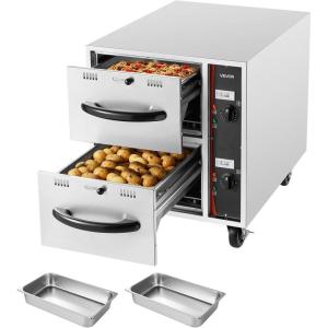 VEVOR Commercial Electric Drawer Warmer, Single-Drawer Stainless Steel Food Warmer, Freestanding Compact Warming Drawer Cabinet, 85°F–185°F Wide Temperature Range, for Restaurant, Hotel & Bakery(Two Drawer)