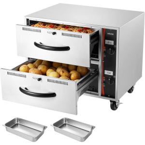 VEVOR Commercial Electric Drawer Warmer, Single-Drawer Stainless Steel Food Warmer, Freestanding Standard Warming Drawer Cabinet, 85°F–185°F Wide Temperature Range, for Restaurant, Hotel & Bakery(Two Drawer)