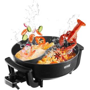 VEVOR Electric Hot Pot, 1360W 5 L Double-flavor Shabu Shabu Pot, Non-Stick Electric Cooker with Divider, Clear Glass Lid, Temperature control, Chinese Hotpot for 6-10 People Family Dinning & Party(5 L)