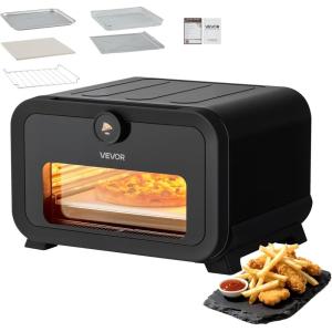VEVOR Pizza Oven, 8 Presets Electric Pizza Ovens Air Fry Combo, 12-Inch Indoor Pizza Maker Smart Knob Control, 750°F Max Temp, IPX4 Waterproof Countertop Pizza Cooker w/Pizza Stone,Fry Basket(12 Inch Air Fry Combo Pizza Oven)