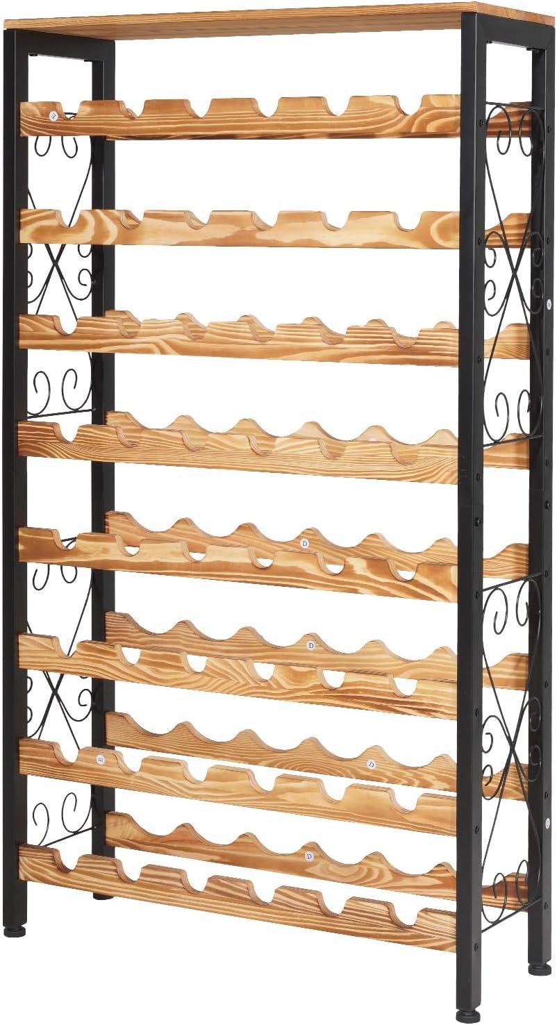 image:imageVEVOR 15 Bottle Wine RackIron Freestanding Floor Wine Holder Mini Bar Stand Liquor Cabinet with Wood Tabletop for Home BarKitchenLiving RoomDining Room169L X 114W X 352H48 Bottles