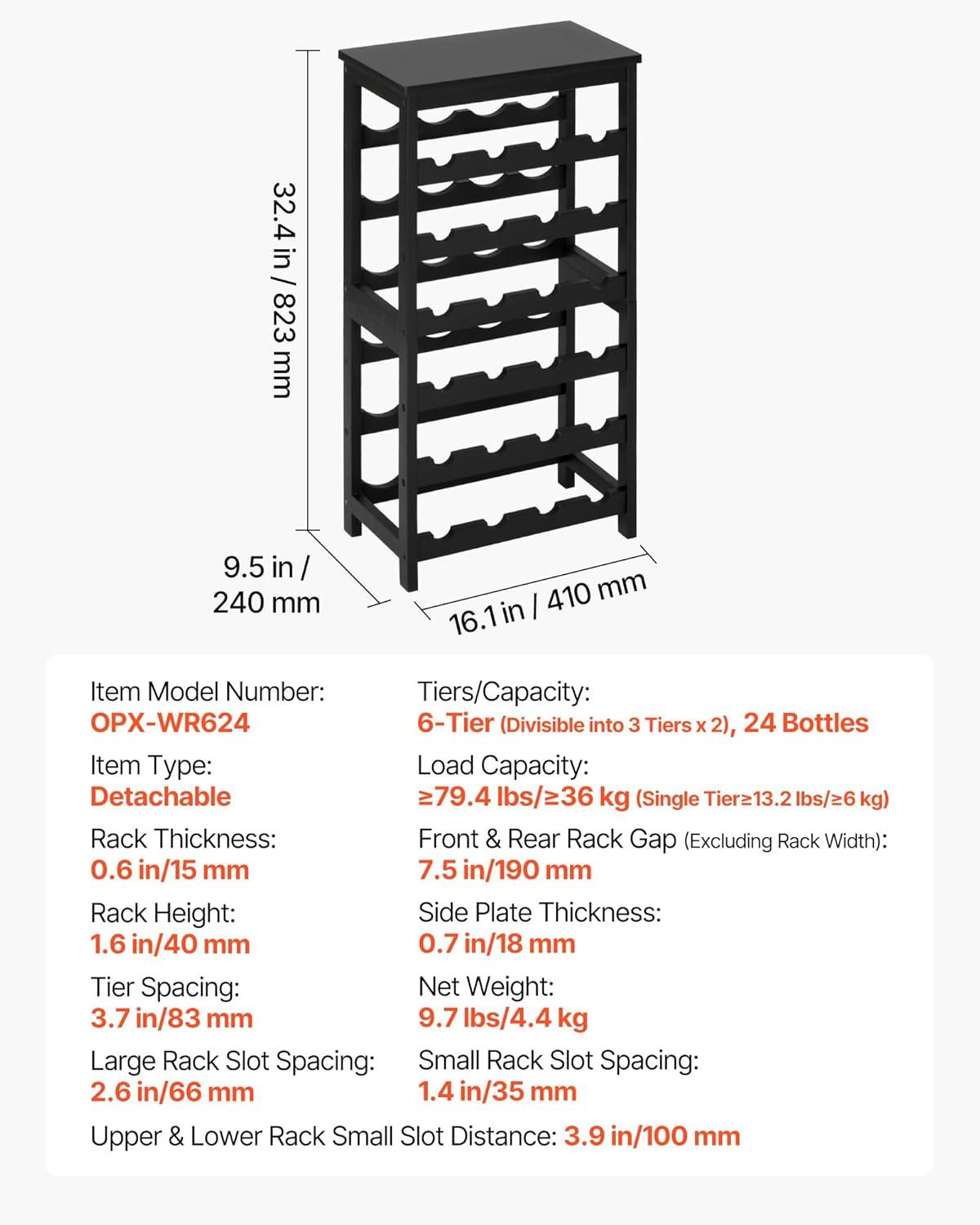 image:imageVEVOR 15 Bottle Wine RackIron Freestanding Floor Wine Holder Mini Bar Stand Liquor Cabinet with Wood Tabletop for Home BarKitchenLiving RoomDining Room169L X 114W X 352H24 Bottle