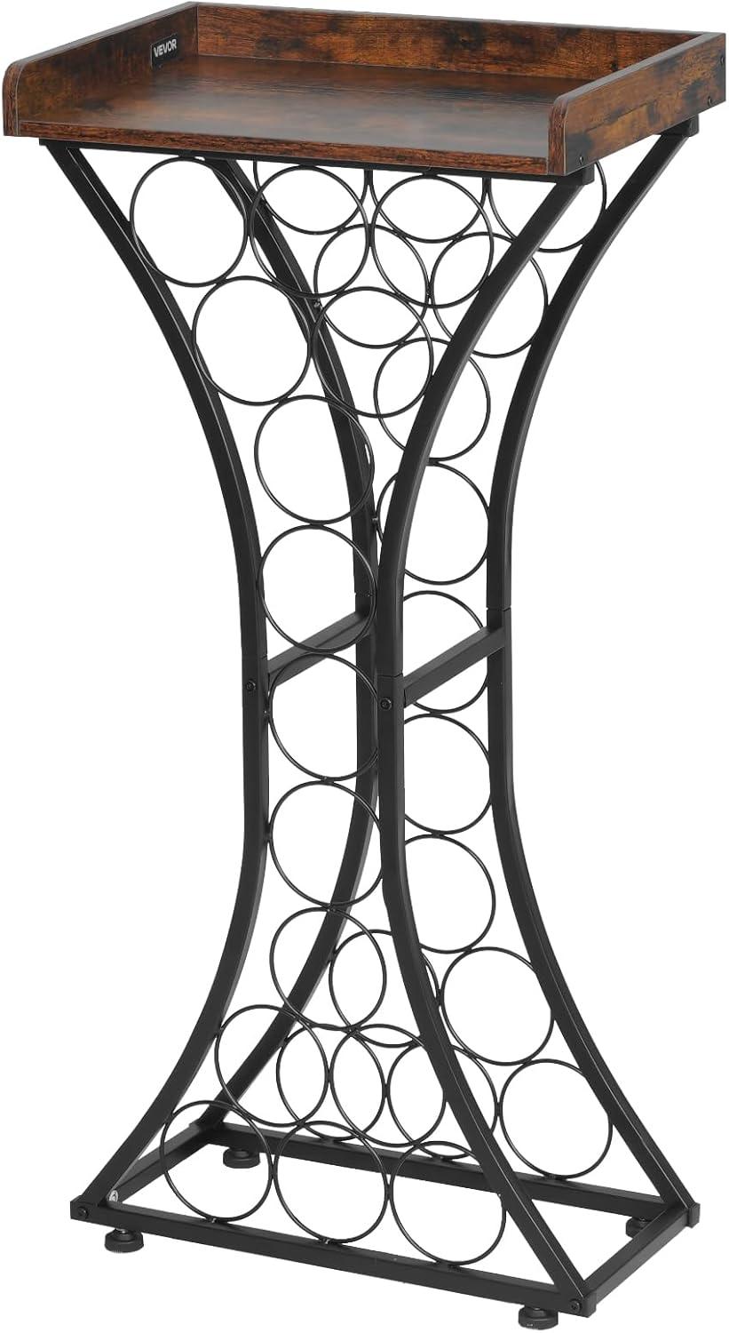 image:imageVEVOR 15 Bottle Wine RackIron Freestanding Floor Wine Holder Mini Bar Stand Liquor Cabinet with Wood Tabletop for Home BarKitchenLiving RoomDining Room169L X 114W X 352H15 Bottles