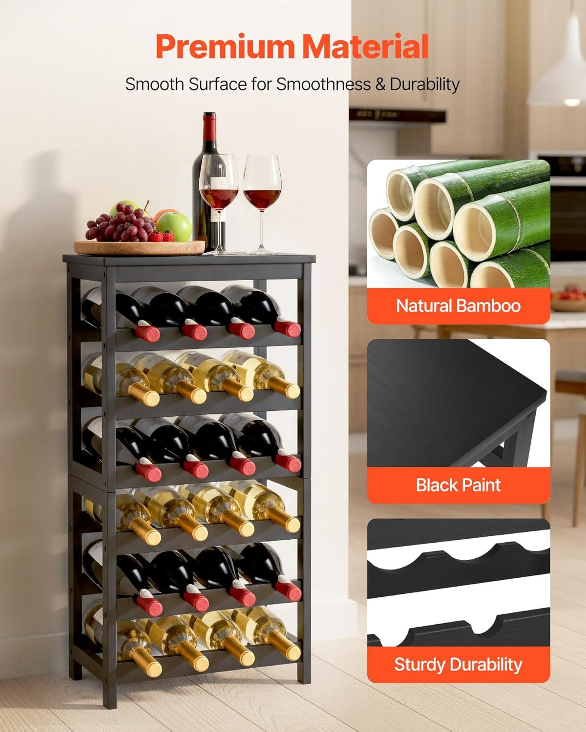 image:imageVEVOR 15 Bottle Wine RackIron Freestanding Floor Wine Holder Mini Bar Stand Liquor Cabinet with Wood Tabletop for Home BarKitchenLiving RoomDining Room169L X 114W X 352H24 Bottle