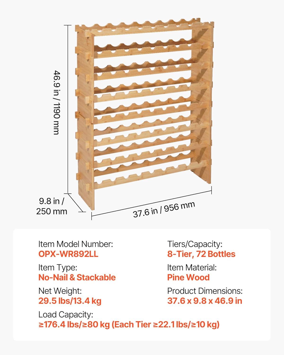 image:imageVEVOR 15 Bottle Wine RackIron Freestanding Floor Wine Holder Mini Bar Stand Liquor Cabinet with Wood Tabletop for Home BarKitchenLiving RoomDining Room169L X 114W X 352H376 X 98 X 469 in