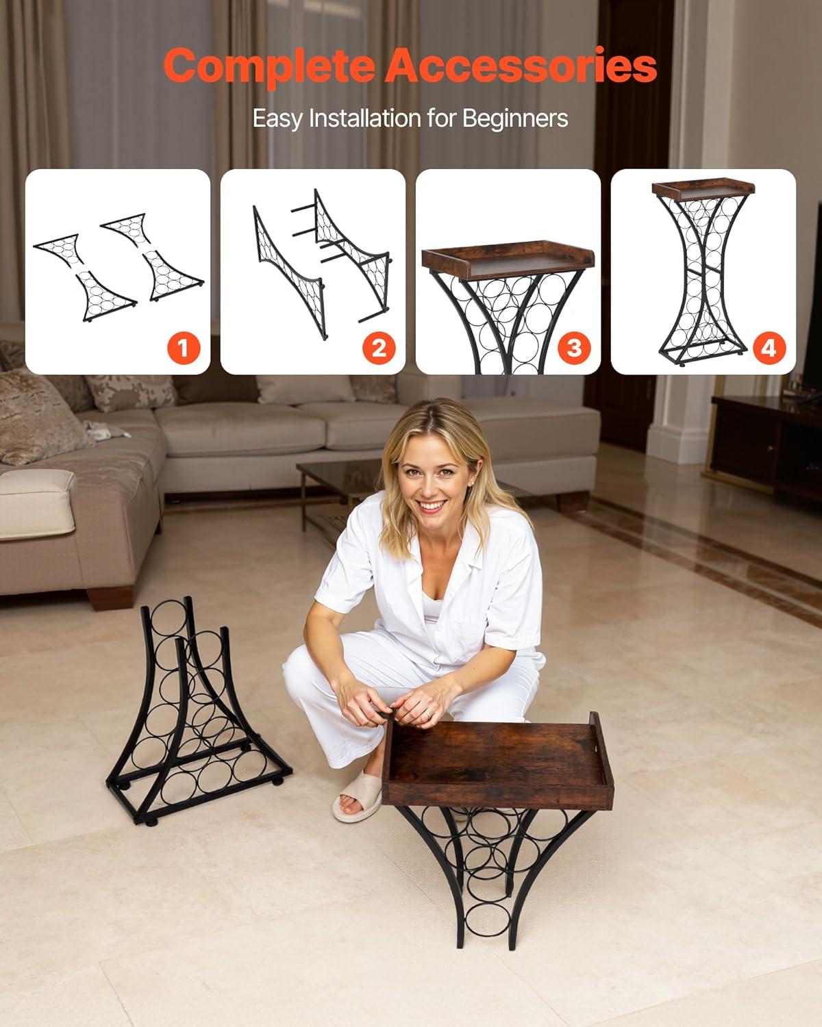 image:imageVEVOR 15 Bottle Wine RackIron Freestanding Floor Wine Holder Mini Bar Stand Liquor Cabinet with Wood Tabletop for Home BarKitchenLiving RoomDining Room169L X 114W X 352H15 Bottles