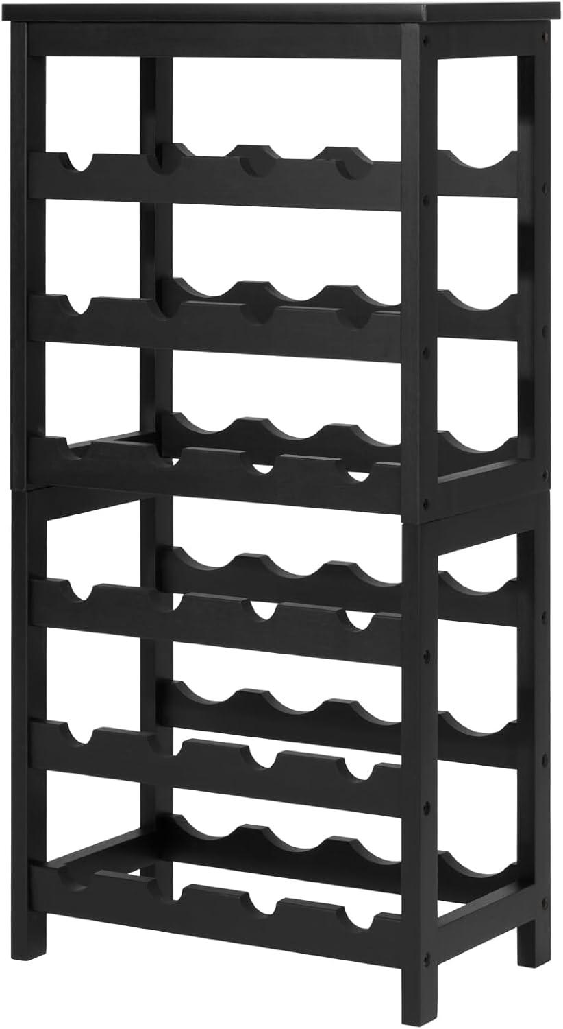 image:imageVEVOR 15 Bottle Wine RackIron Freestanding Floor Wine Holder Mini Bar Stand Liquor Cabinet with Wood Tabletop for Home BarKitchenLiving RoomDining Room169L X 114W X 352H24 Bottle