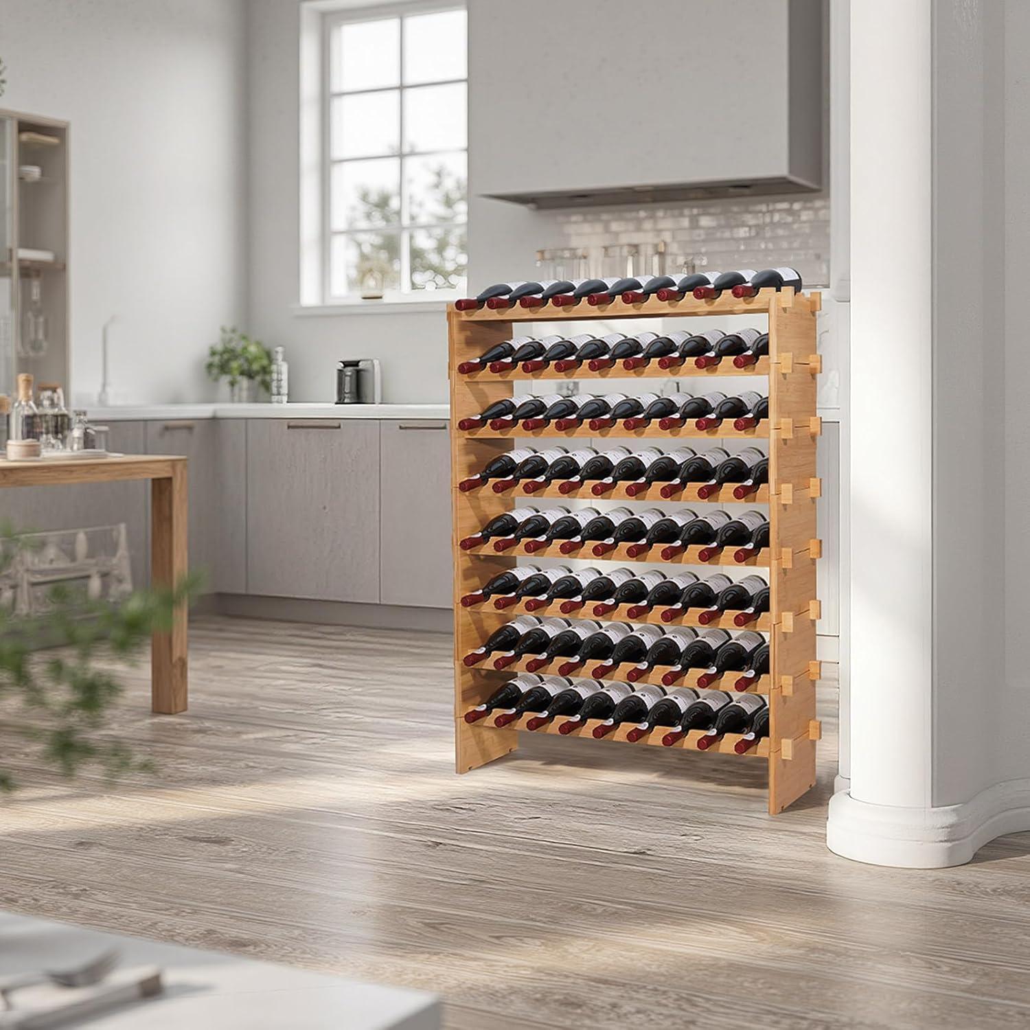 image:imageVEVOR 15 Bottle Wine RackIron Freestanding Floor Wine Holder Mini Bar Stand Liquor Cabinet with Wood Tabletop for Home BarKitchenLiving RoomDining Room169L X 114W X 352H376 X 98 X 469 in