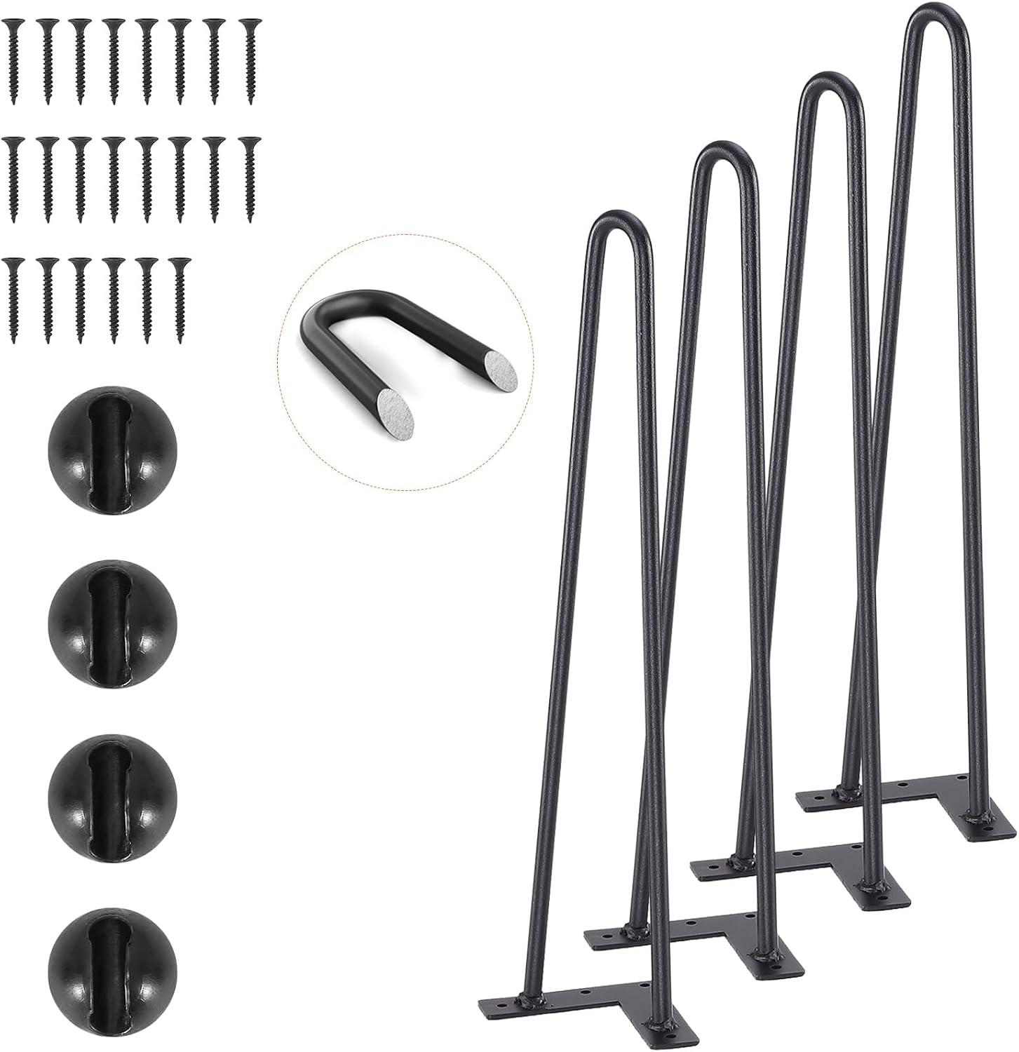 image:imageVEVOR 16 Hairpin Furniture Legs Metal Home DIY Projects for Nightstand Coffee Table Desk 500lbs Load Capacity with Rubber Floor Protectors Metal Heavy Duty Sturdy Modern Table Legs 4PCS BlackHairpin2 rods solid