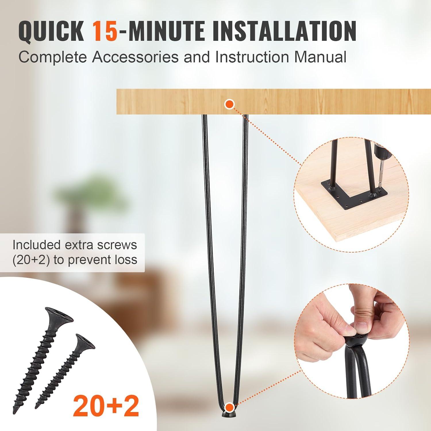 image:imageVEVOR 16 Hairpin Furniture Legs Metal Home DIY Projects for Nightstand Coffee Table Desk 500lbs Load Capacity with Rubber Floor Protectors Metal Heavy Duty Sturdy Modern Table Legs 4PCS BlackHairpin2 rods solid