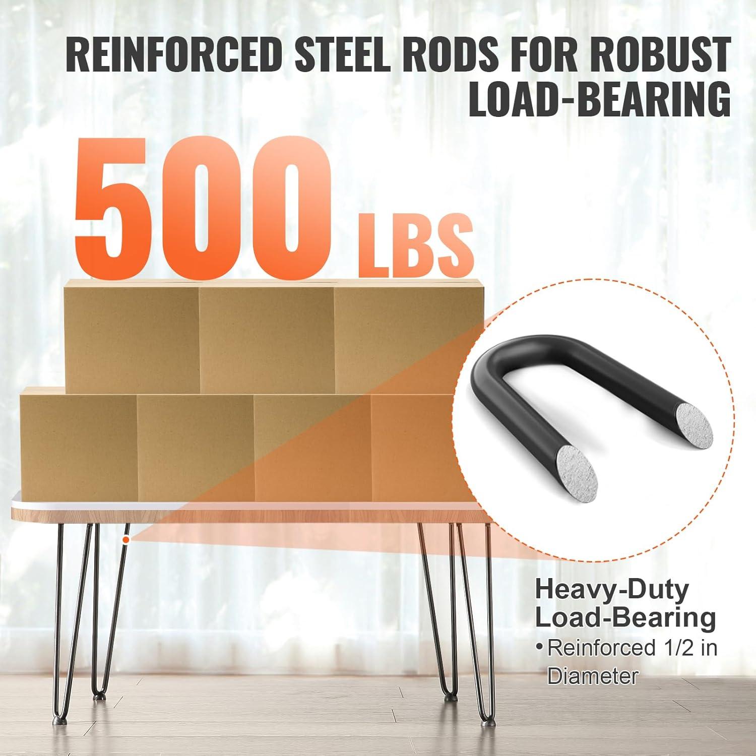 image:imageVEVOR 16 Hairpin Furniture Legs Metal Home DIY Projects for Nightstand Coffee Table Desk 500lbs Load Capacity with Rubber Floor Protectors Metal Heavy Duty Sturdy Modern Table Legs 4PCS BlackHairpin2 rods solid