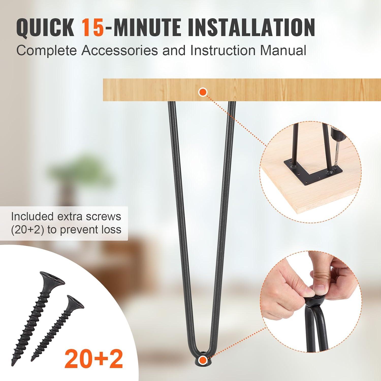 image:imageVEVOR 16 Hairpin Furniture Legs Metal Home DIY Projects for Nightstand Coffee Table Desk 500lbs Load Capacity with Rubber Floor Protectors Metal Heavy Duty Sturdy Modern Table Legs 4PCS BlackHairpin2 rods solid