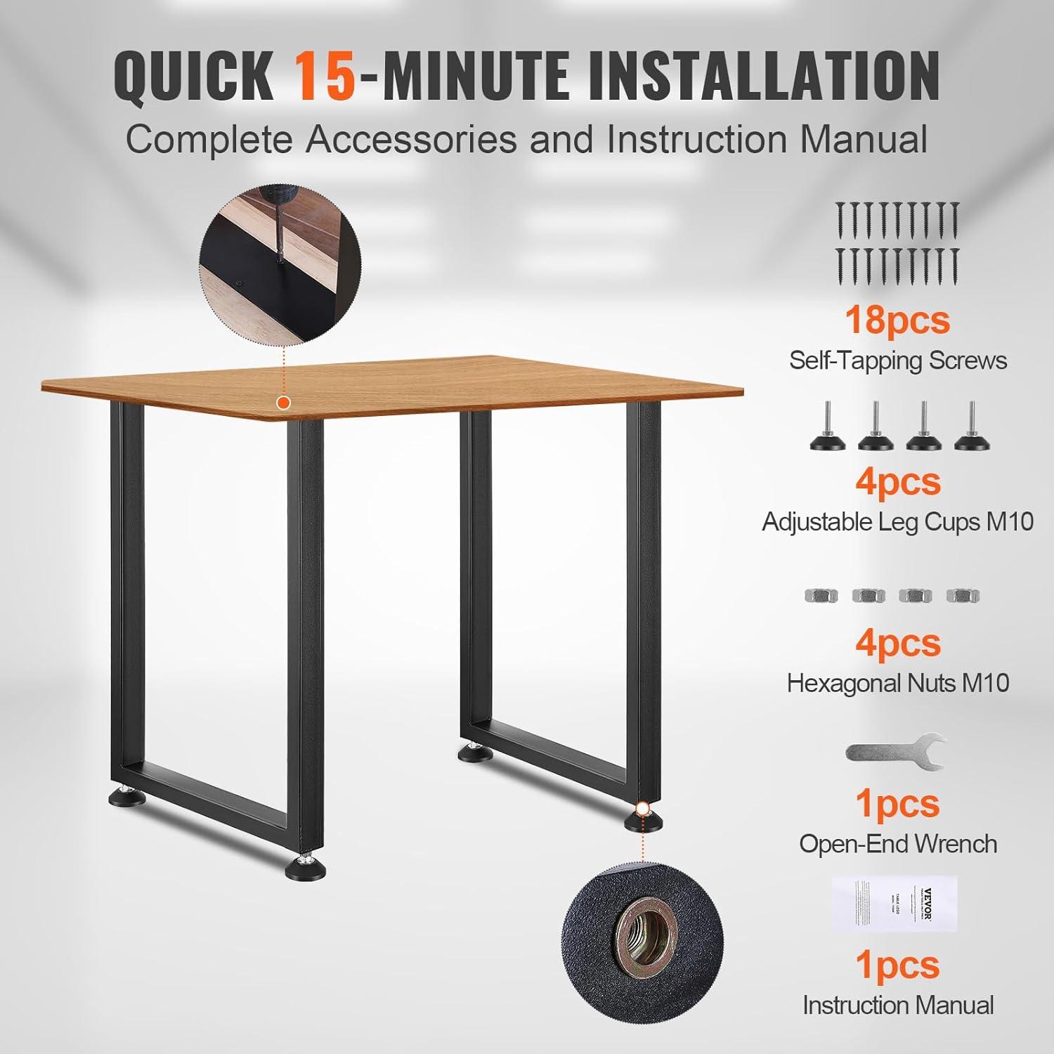 image:imageVEVOR 28 Inch Adjustable Furniture Legs Square Reinforced Steel Office Table Legs Set of 2 for DIY Max Load 1000 lbs Heavy Duty Desk Legs Quick Instalation amp Rich Accessories Legs Black28H x NA W
