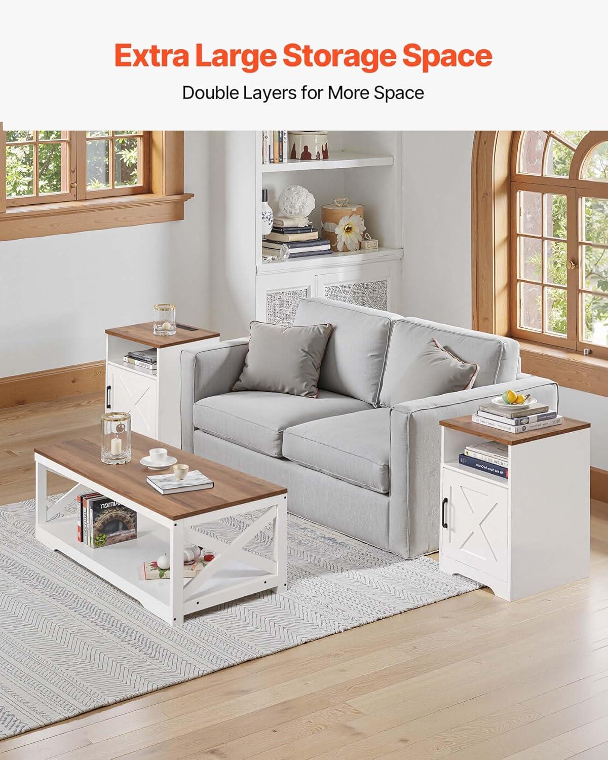 image:imageVEVOR 3 Pieces Farmhouse Coffee Table Sets 40 Inch Industrial Coffee Table with 2 End Tables Easy Assembly Coffee and Side Tables Sets with Charging Station for Office Living Room amp Apartment3 Pieces