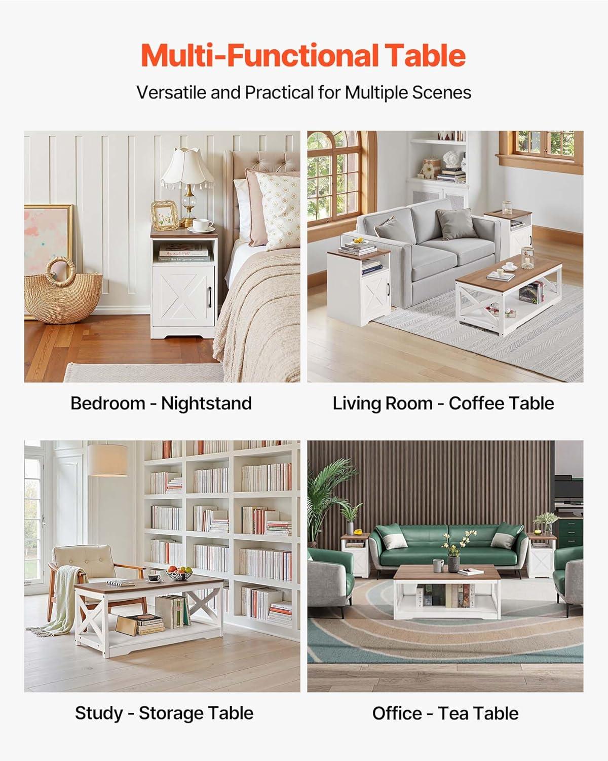 image:imageVEVOR 3 Pieces Farmhouse Coffee Table Sets 40 Inch Industrial Coffee Table with 2 End Tables Easy Assembly Coffee and Side Tables Sets with Charging Station for Office Living Room amp Apartment3 Pieces