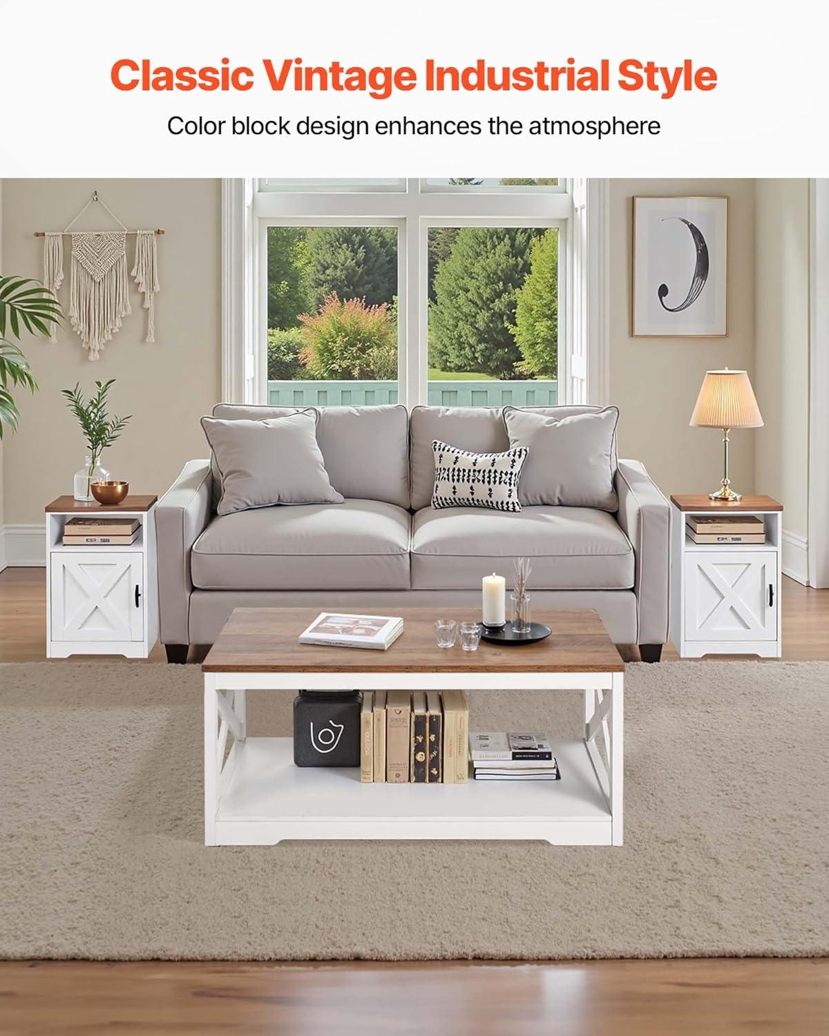 image:imageVEVOR 3 Pieces Farmhouse Coffee Table Sets 40 Inch Industrial Coffee Table with 2 End Tables Easy Assembly Coffee and Side Tables Sets with Charging Station for Office Living Room amp Apartment3 Pieces