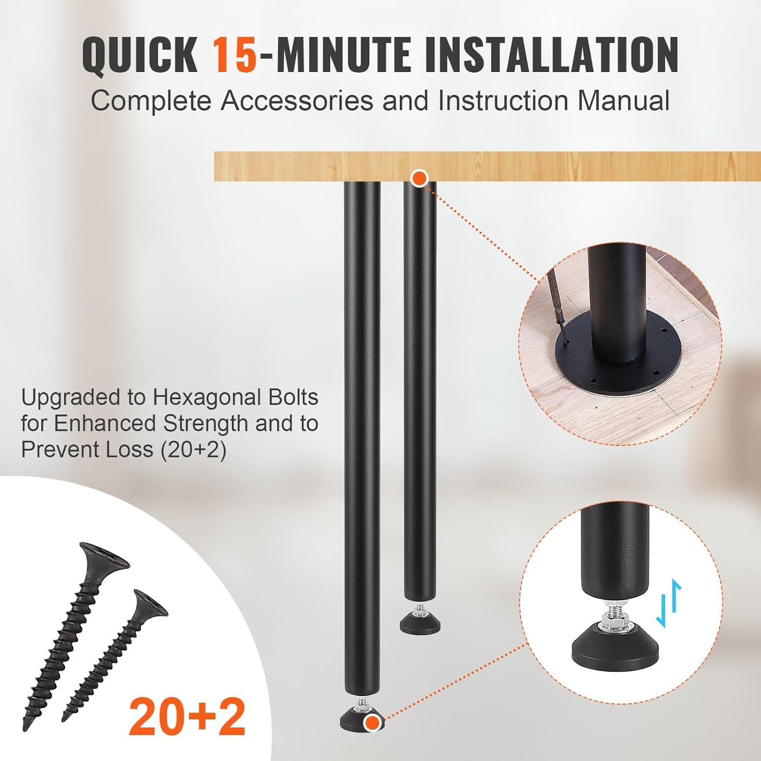 image:imageVEVOR 30 Inch Adjustable Desk Legs Reinforced Steel Office Table Furniture Set of 4 for DIY 1200 lbs Load Capacity Heavy Duty Quick Installation with Adjustable Foot Cup Black28 inchStraight