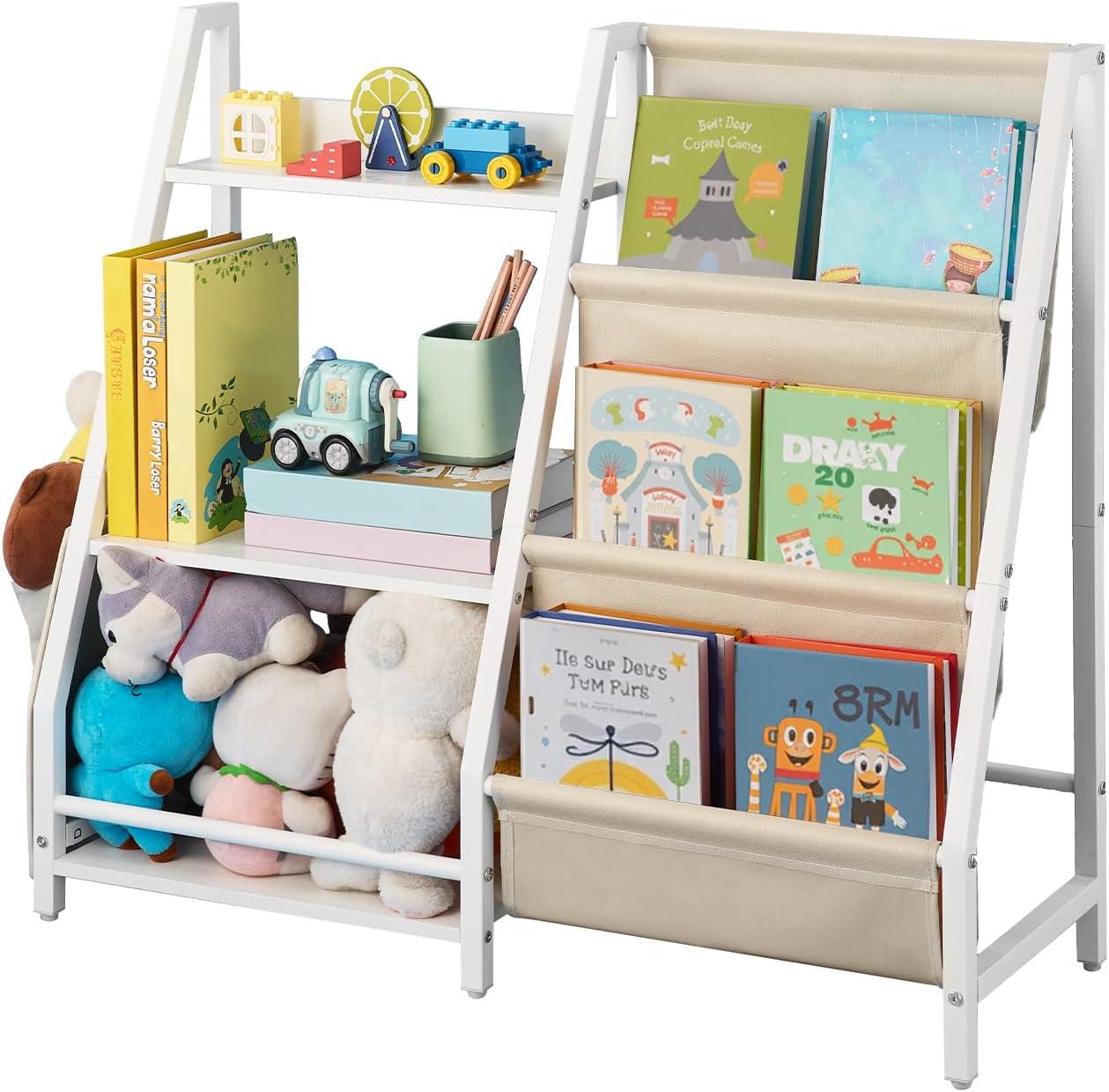 image:imageVEVOR 3Tier Kids Bookshelf Toy Storage Organizer for Toddler Book Shelf for Kids Rooms with Sling Book Rack and Storage Bag Kids Storage Book Shelves for Kids Room Playroom Kindergarten NurseryKids Bookshelf With Toy Storage