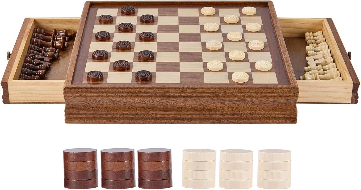 image:imageVEVOR 3in1 Chess Checkers Backgammon Table Set 18 Inch Premium Wooden Chess Table Deluxe Combo Game Table Furniture Set Chess Set Board Game Gift for Family Board GamesBrown