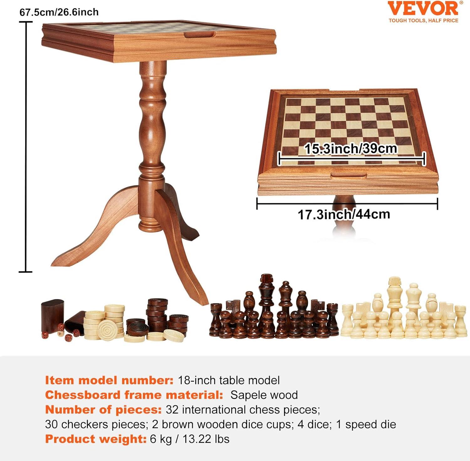 image:imageVEVOR 3in1 Chess Checkers Backgammon Table Set 18 Inch Premium Wooden Chess Table Deluxe Combo Game Table Furniture Set Chess Set Board Game Gift for Family Board GamesBrown