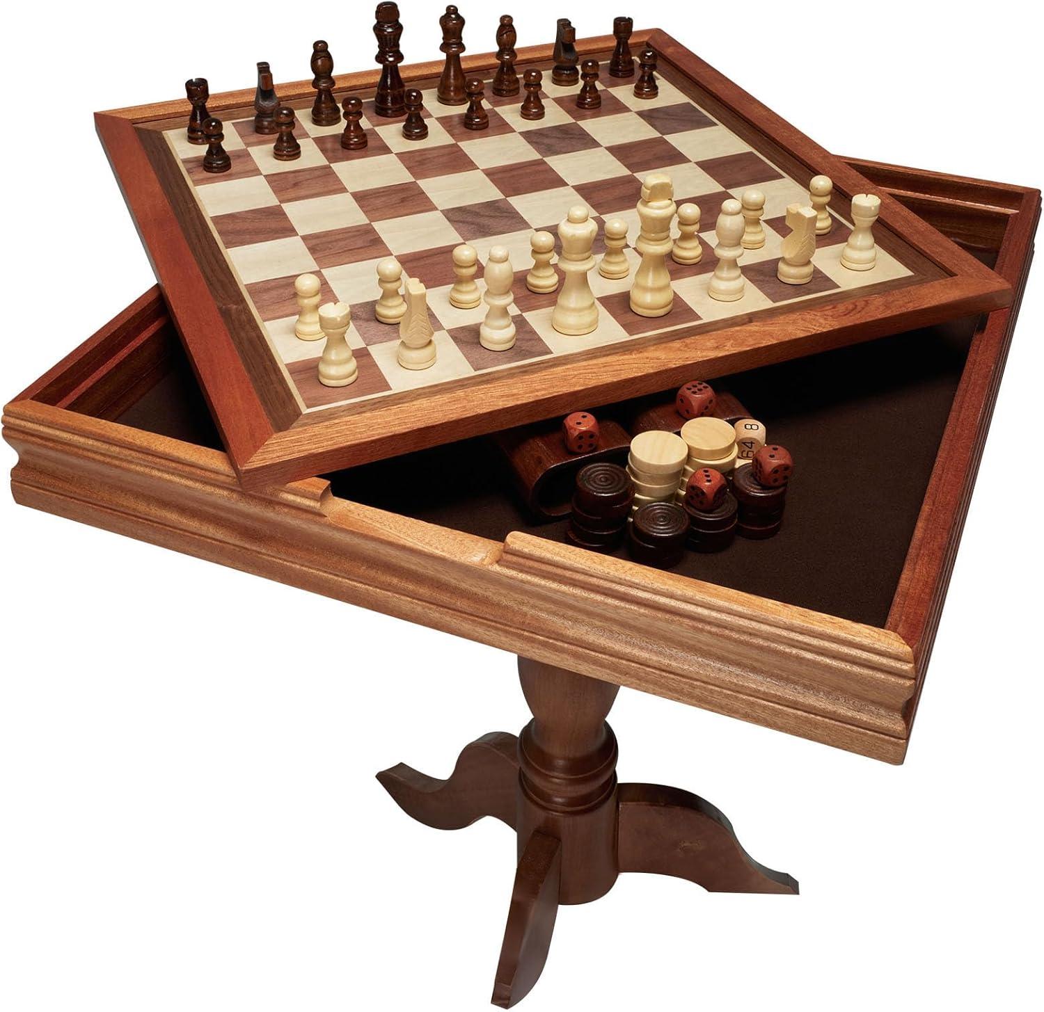 image:imageVEVOR 3in1 Chess Checkers Backgammon Table Set 18 Inch Premium Wooden Chess Table Deluxe Combo Game Table Furniture Set Chess Set Board Game Gift for Family Board GamesBrown