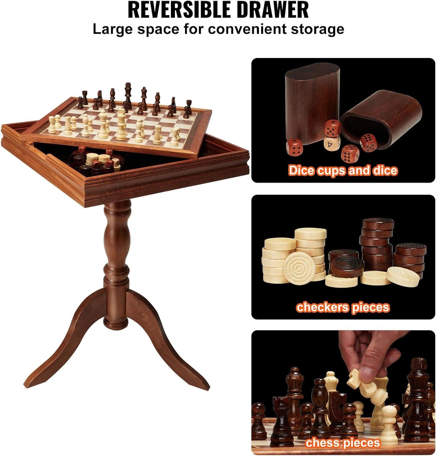 image:imageVEVOR 3in1 Chess Checkers Backgammon Table Set 18 Inch Premium Wooden Chess Table Deluxe Combo Game Table Furniture Set Chess Set Board Game Gift for Family Board GamesBrown