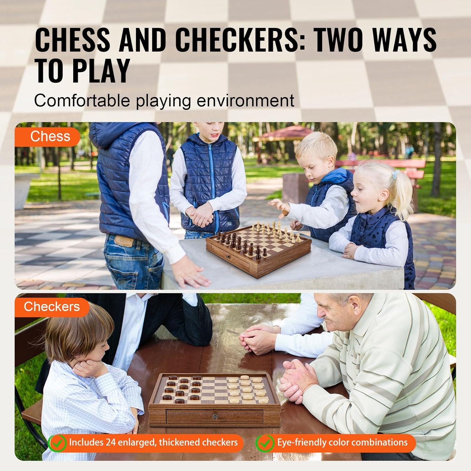 image:imageVEVOR 3in1 Chess Checkers Backgammon Table Set 18 Inch Premium Wooden Chess Table Deluxe Combo Game Table Furniture Set Chess Set Board Game Gift for Family Board GamesBrown