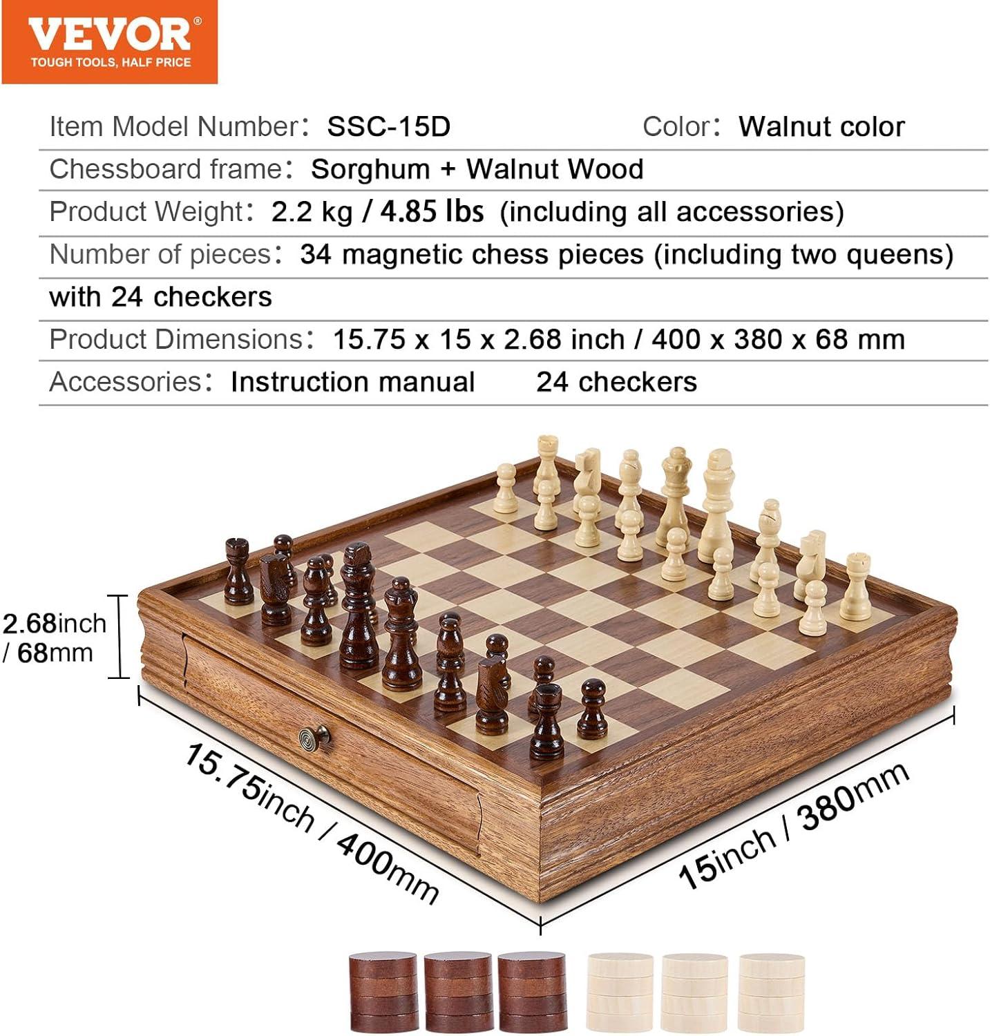 image:imageVEVOR 3in1 Chess Checkers Backgammon Table Set 18 Inch Premium Wooden Chess Table Deluxe Combo Game Table Furniture Set Chess Set Board Game Gift for Family Board GamesBrown