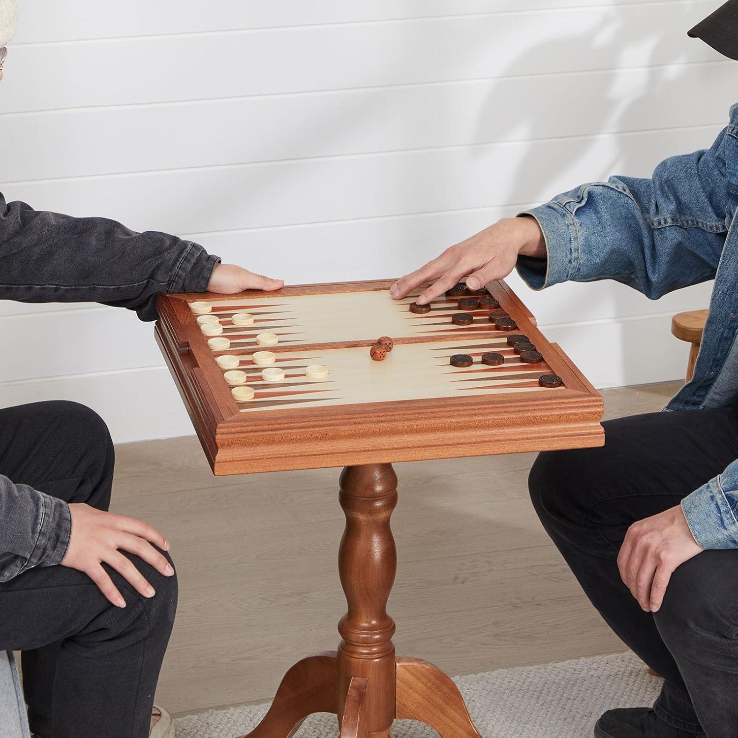image:imageVEVOR 3in1 Chess Checkers Backgammon Table Set 18 Inch Premium Wooden Chess Table Deluxe Combo Game Table Furniture Set Chess Set Board Game Gift for Family Board GamesBrown