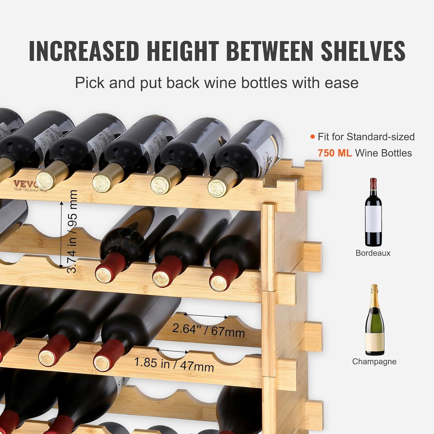 image:imageVEVOR 42 Bottle Modular Wine Rack 7Tier Solid Bamboo Wood Storage Racks with Table Top Floor Freestanding Wines Holder Display Shelf WobbleFree Shelves for Kitchen Bar and Cellar BlackNatural Wood Color