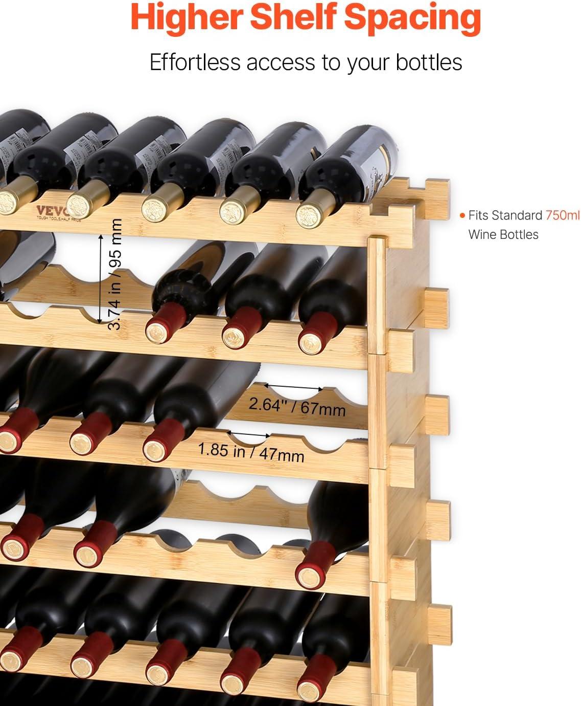 image:imageVEVOR 42 Bottle Modular Wine Rack 7Tier Solid Bamboo Wood Storage Racks with Table Top Floor Freestanding Wines Holder Display Shelf WobbleFree Shelves for Kitchen Bar and Cellar BlackNatural Wood Color
