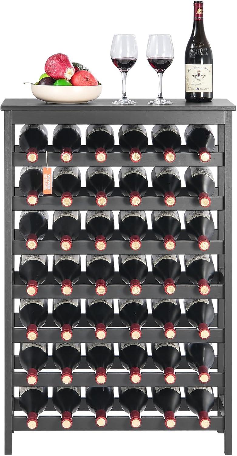 image:imageVEVOR 42 Bottle Modular Wine Rack 7Tier Solid Bamboo Wood Storage Racks with Table Top Floor Freestanding Wines Holder Display Shelf WobbleFree Shelves for Kitchen Bar and Cellar BlackBlack