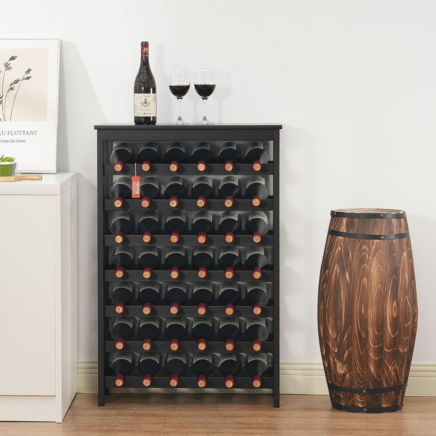 image:imageVEVOR 42 Bottle Modular Wine Rack 7Tier Solid Bamboo Wood Storage Racks with Table Top Floor Freestanding Wines Holder Display Shelf WobbleFree Shelves for Kitchen Bar and Cellar BlackBlack