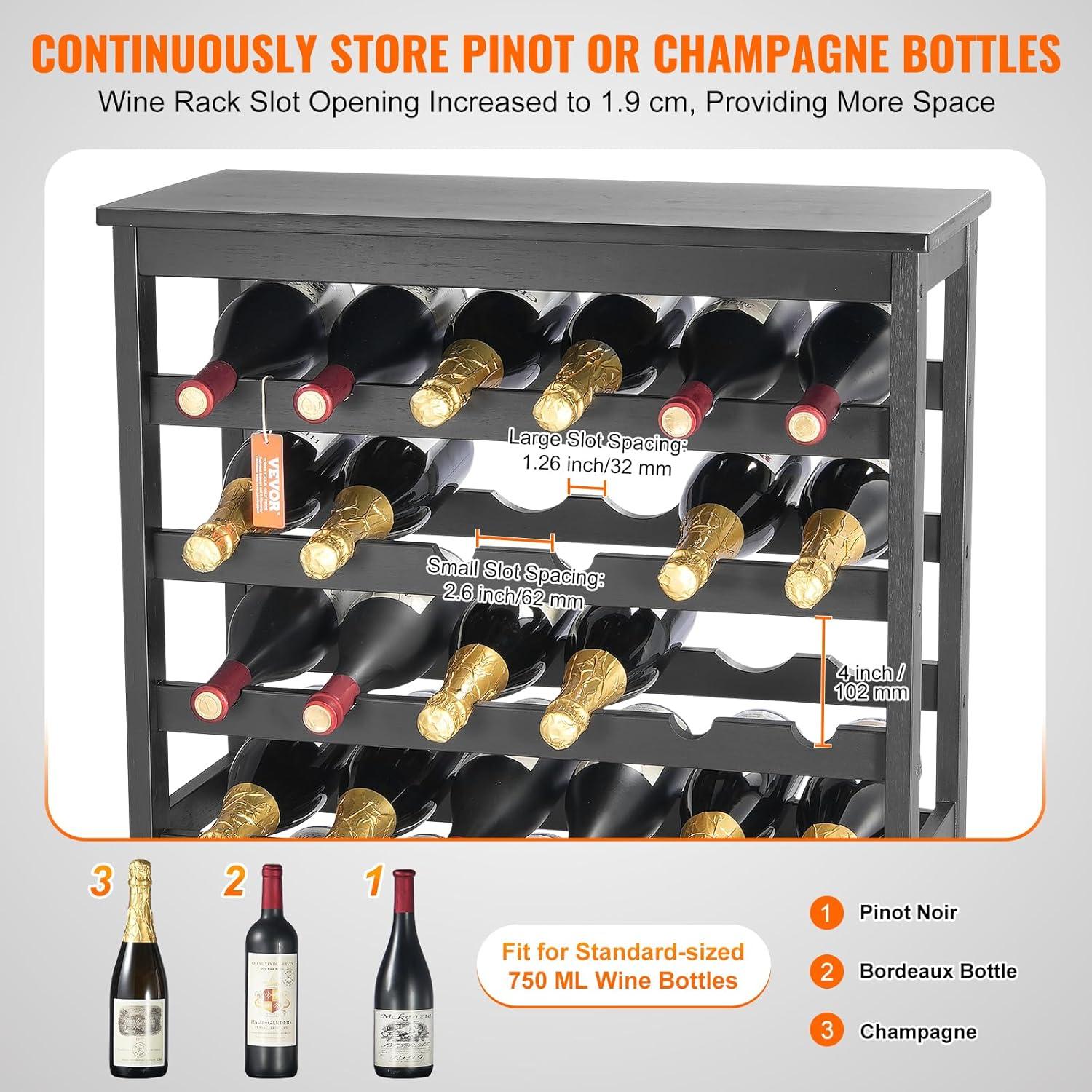 image:imageVEVOR 42 Bottle Modular Wine Rack 7Tier Solid Bamboo Wood Storage Racks with Table Top Floor Freestanding Wines Holder Display Shelf WobbleFree Shelves for Kitchen Bar and Cellar BlackBlack