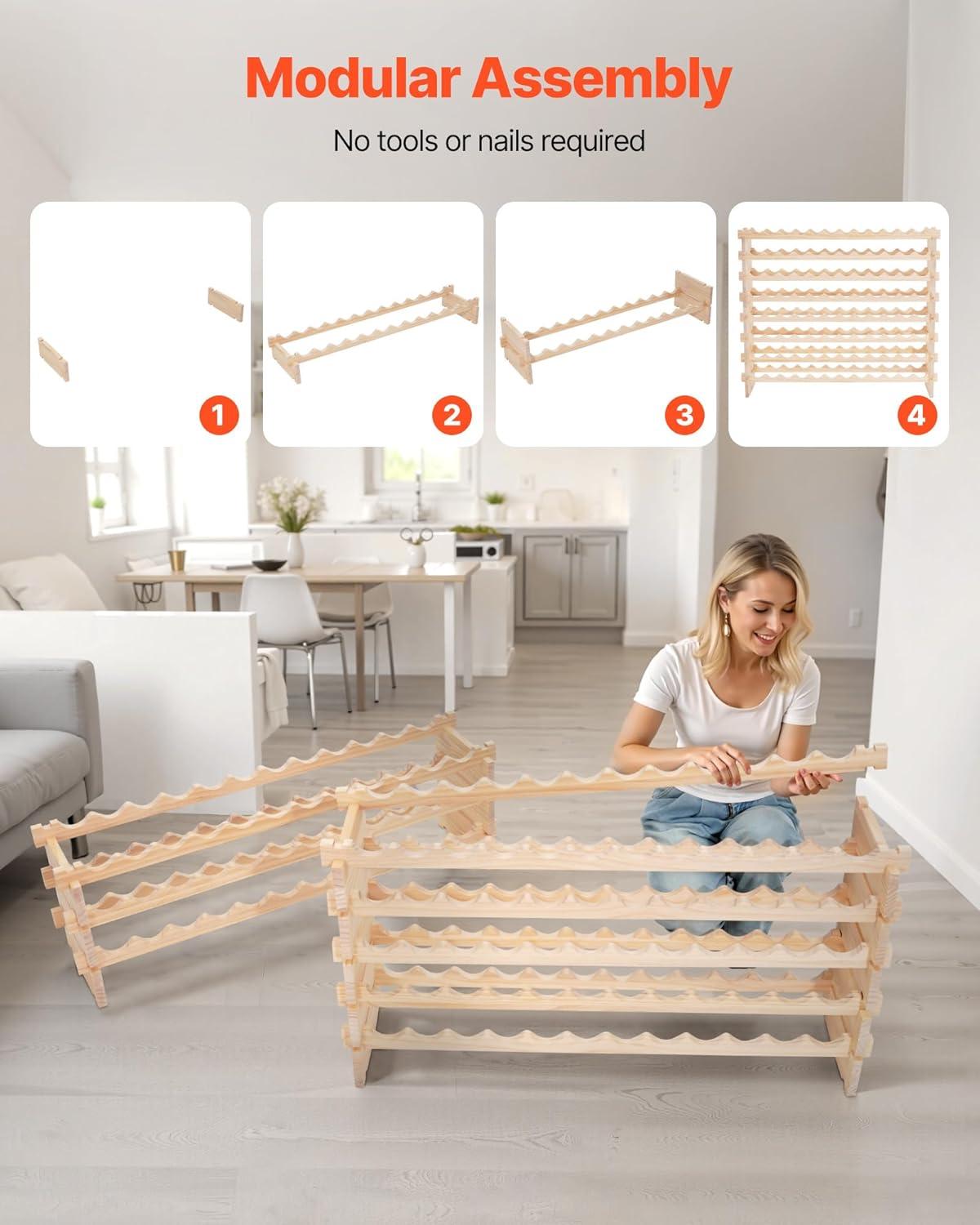 image:imageVEVOR 42 Bottle Modular Wine Rack 7Tier Solid Bamboo Wood Storage Racks with Table Top Floor Freestanding Wines Holder Display Shelf WobbleFree Shelves for Kitchen Bar and Cellar BlackNatural Wood Color