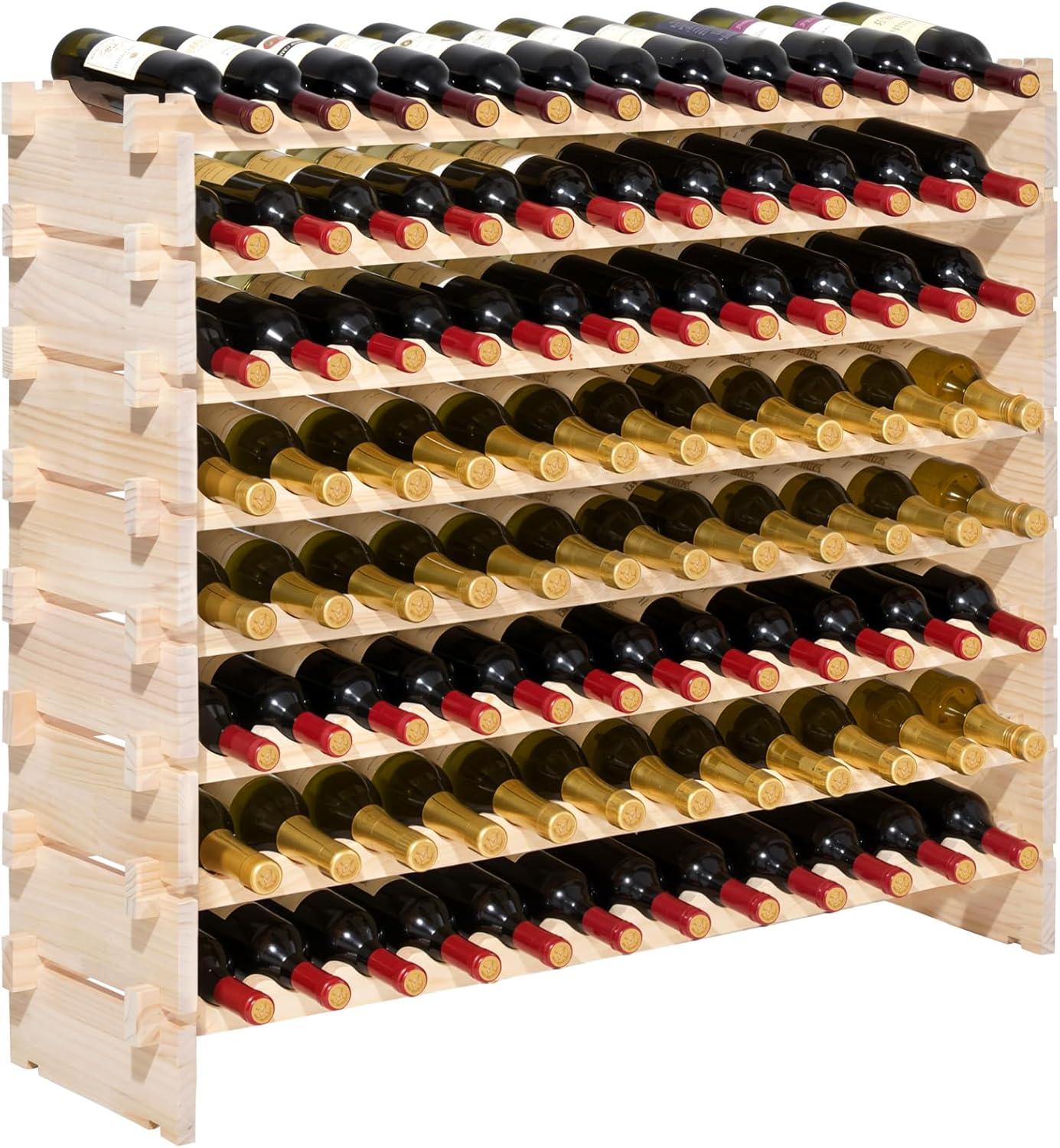 image:imageVEVOR 42 Bottle Modular Wine Rack 7Tier Solid Bamboo Wood Storage Racks with Table Top Floor Freestanding Wines Holder Display Shelf WobbleFree Shelves for Kitchen Bar and Cellar BlackNatural Wood Color