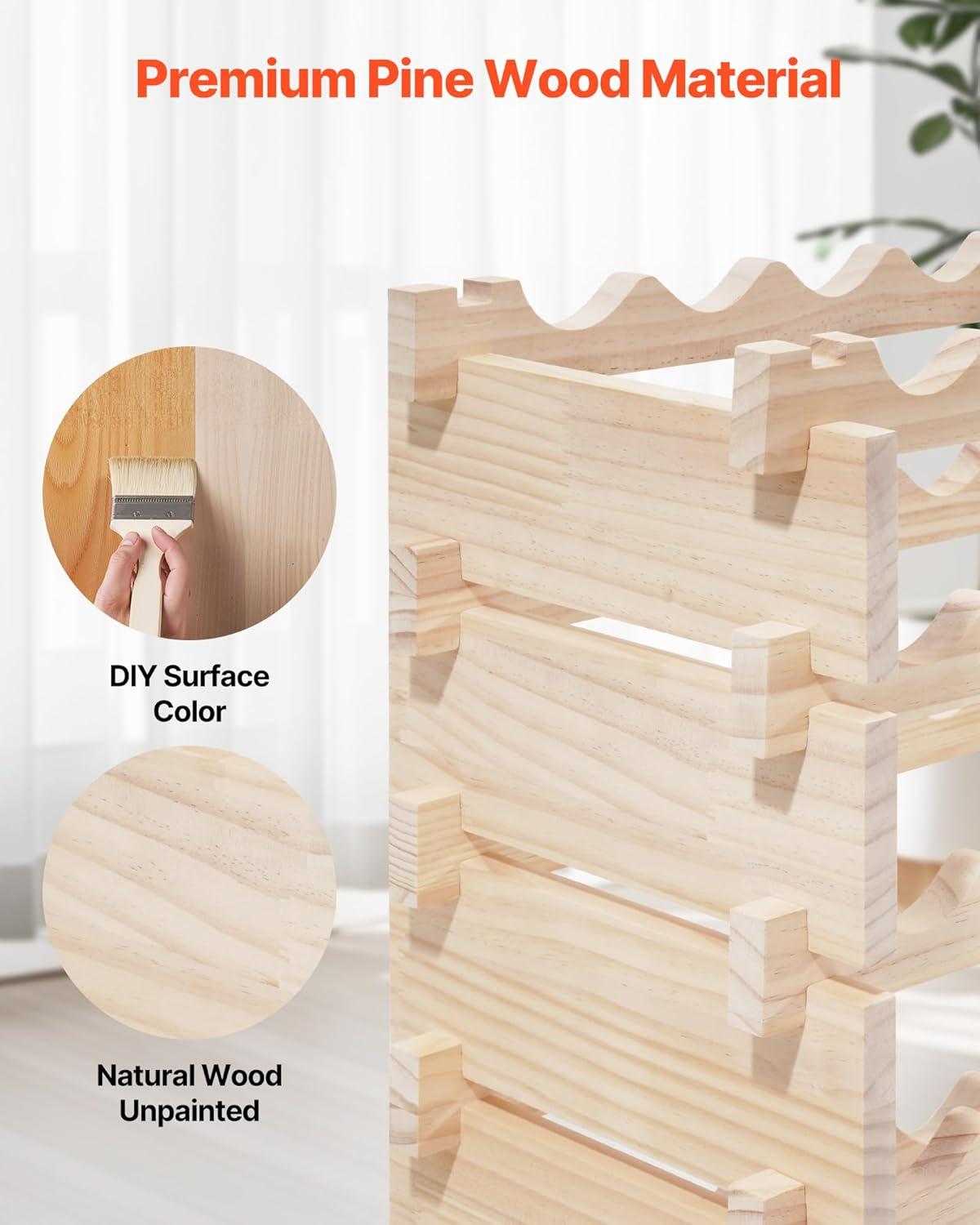 image:imageVEVOR 42 Bottle Modular Wine Rack 7Tier Solid Bamboo Wood Storage Racks with Table Top Floor Freestanding Wines Holder Display Shelf WobbleFree Shelves for Kitchen Bar and Cellar BlackNatural Wood Color