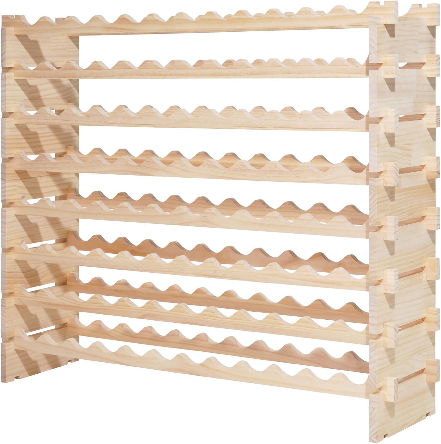 image:imageVEVOR 42 Bottle Modular Wine Rack 7Tier Solid Bamboo Wood Storage Racks with Table Top Floor Freestanding Wines Holder Display Shelf WobbleFree Shelves for Kitchen Bar and Cellar BlackNatural Wood Color