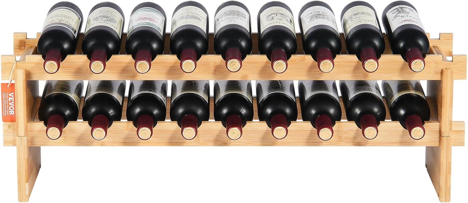 image:imageVEVOR 42 Bottle Modular Wine Rack 7Tier Solid Bamboo Wood Storage Racks with Table Top Floor Freestanding Wines Holder Display Shelf WobbleFree Shelves for Kitchen Bar and Cellar BlackOriginal Wooden Colour