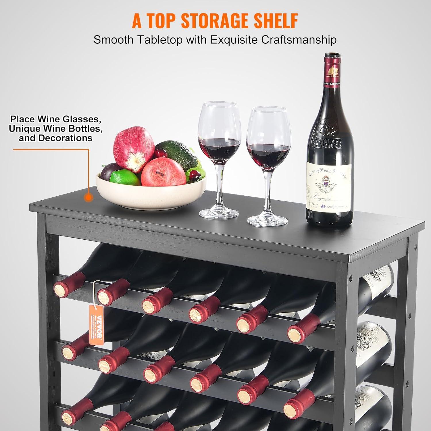 image:imageVEVOR 42 Bottle Modular Wine Rack 7Tier Solid Bamboo Wood Storage Racks with Table Top Floor Freestanding Wines Holder Display Shelf WobbleFree Shelves for Kitchen Bar and Cellar BlackBlack