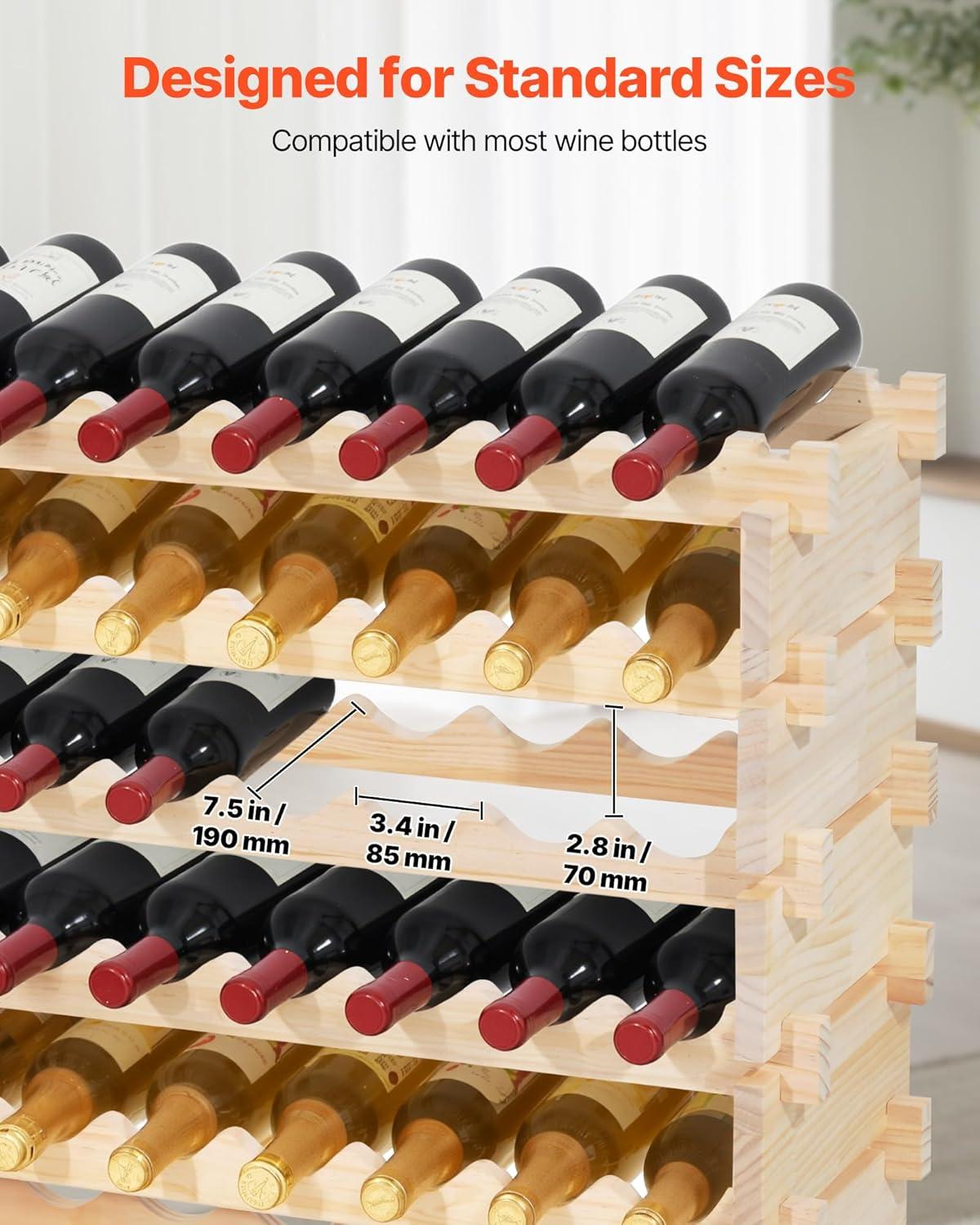 image:imageVEVOR 42 Bottle Modular Wine Rack 7Tier Solid Bamboo Wood Storage Racks with Table Top Floor Freestanding Wines Holder Display Shelf WobbleFree Shelves for Kitchen Bar and Cellar BlackNatural Wood Color