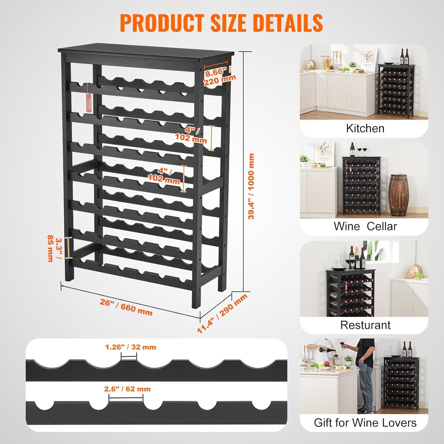 image:imageVEVOR 42 Bottle Modular Wine Rack 7Tier Solid Bamboo Wood Storage Racks with Table Top Floor Freestanding Wines Holder Display Shelf WobbleFree Shelves for Kitchen Bar and Cellar BlackBlack